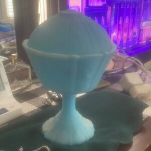 Fenton Sky Blue Glass Pedestal Bowl